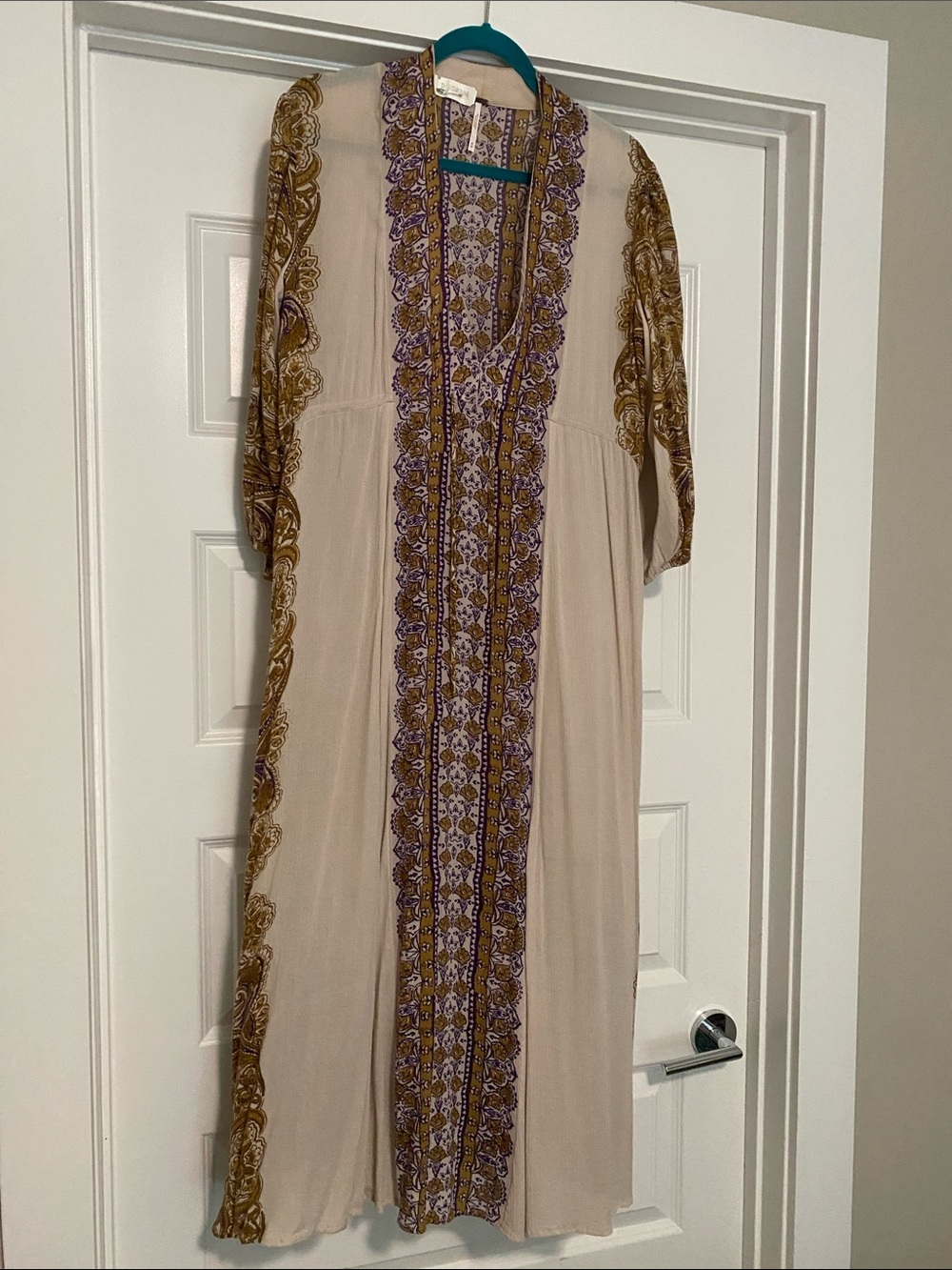 Free People Beige Maxi Dress with Purple and Gold Trim